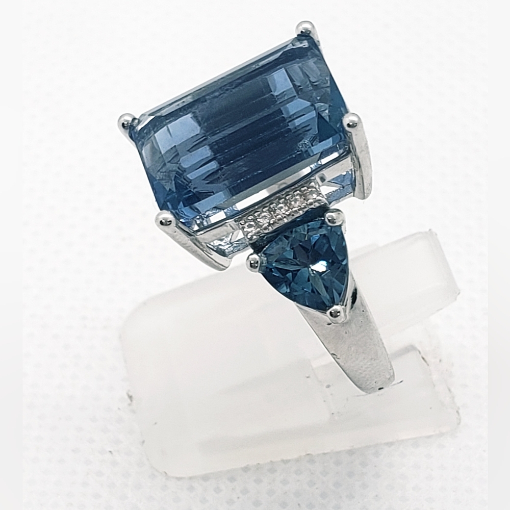 Rare Dean Teal Fluorite  and Multi Gemstone Ring in Rhodium Over Sterling Silver - Picture 3 of 8